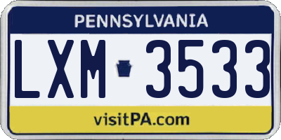 PA license plate LXM3533