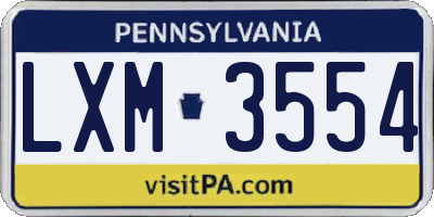 PA license plate LXM3554