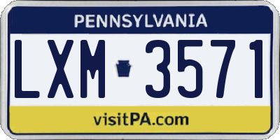 PA license plate LXM3571