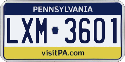 PA license plate LXM3601