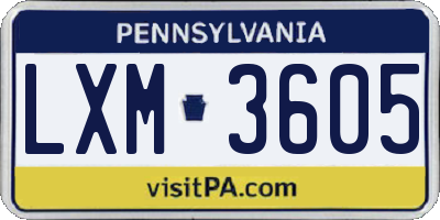 PA license plate LXM3605