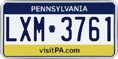 PA license plate LXM3761
