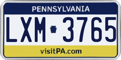 PA license plate LXM3765