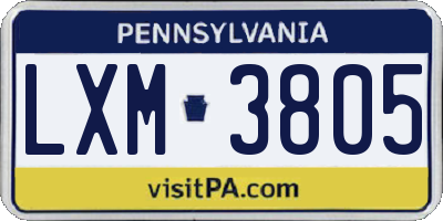 PA license plate LXM3805