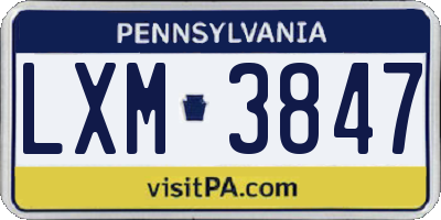 PA license plate LXM3847