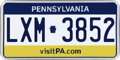 PA license plate LXM3852