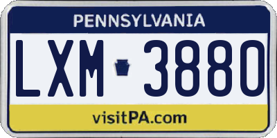 PA license plate LXM3880