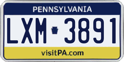 PA license plate LXM3891