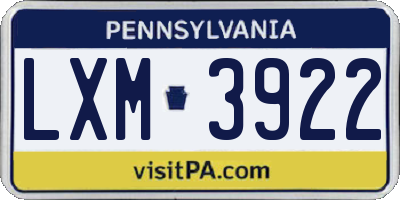 PA license plate LXM3922
