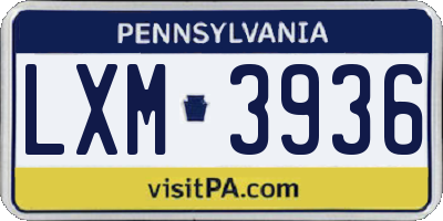 PA license plate LXM3936