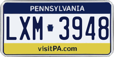 PA license plate LXM3948