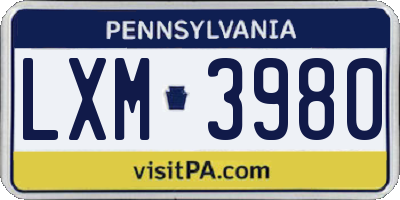 PA license plate LXM3980