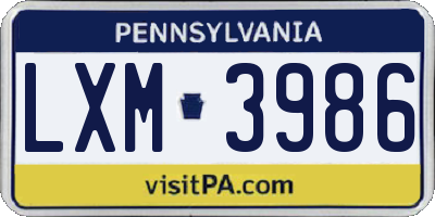 PA license plate LXM3986