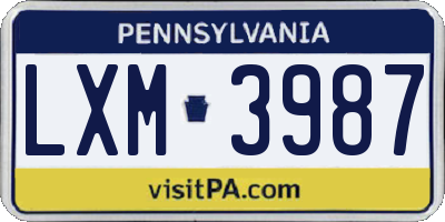 PA license plate LXM3987