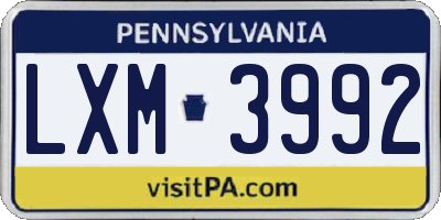 PA license plate LXM3992