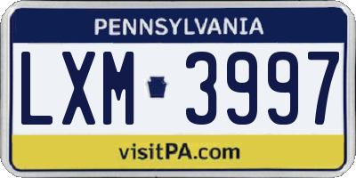 PA license plate LXM3997