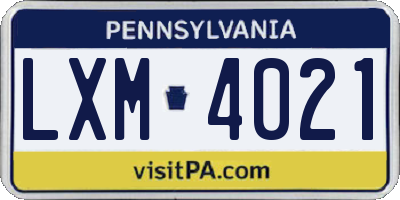 PA license plate LXM4021