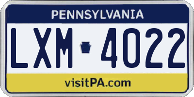PA license plate LXM4022
