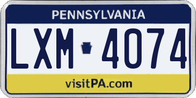 PA license plate LXM4074