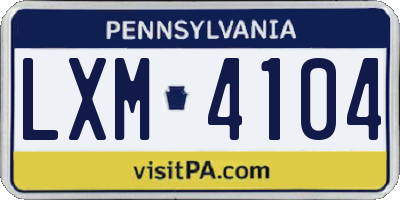 PA license plate LXM4104