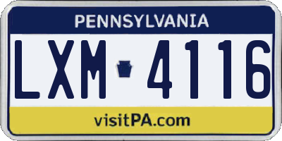 PA license plate LXM4116