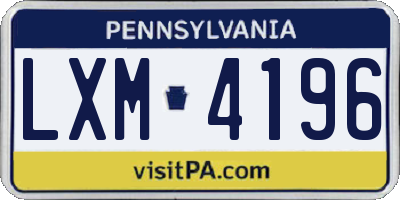 PA license plate LXM4196