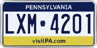 PA license plate LXM4201