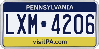 PA license plate LXM4206