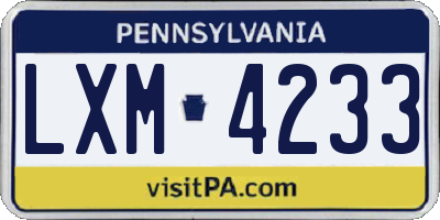 PA license plate LXM4233