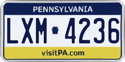 PA license plate LXM4236