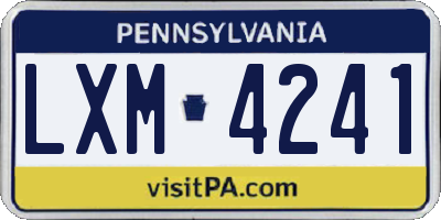 PA license plate LXM4241
