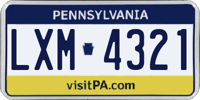 PA license plate LXM4321