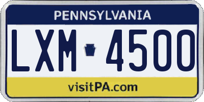 PA license plate LXM4500