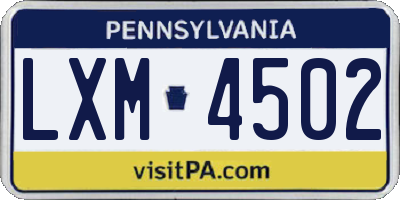 PA license plate LXM4502