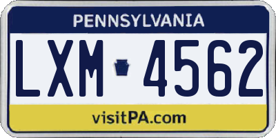 PA license plate LXM4562