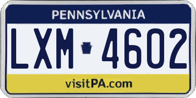 PA license plate LXM4602