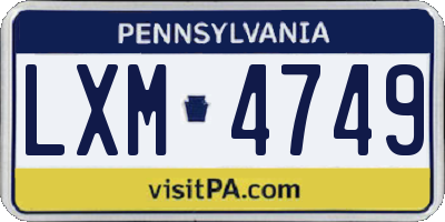 PA license plate LXM4749