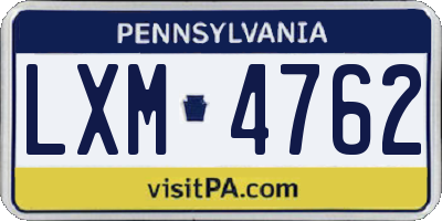 PA license plate LXM4762