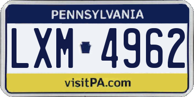 PA license plate LXM4962