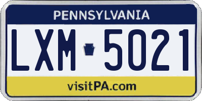 PA license plate LXM5021
