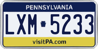 PA license plate LXM5233