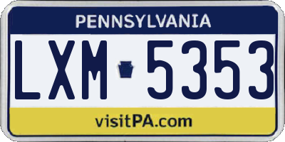 PA license plate LXM5353