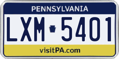 PA license plate LXM5401
