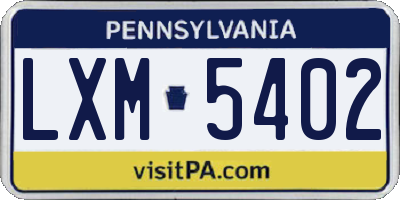 PA license plate LXM5402