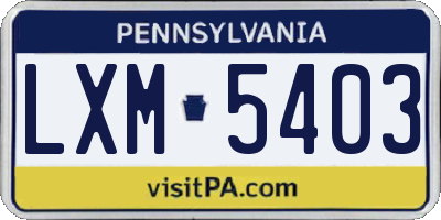 PA license plate LXM5403
