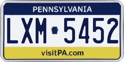 PA license plate LXM5452