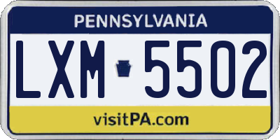 PA license plate LXM5502