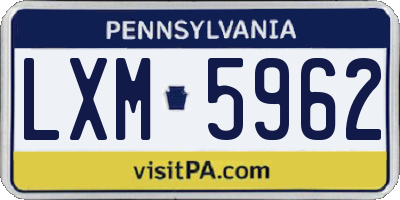 PA license plate LXM5962