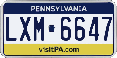 PA license plate LXM6647