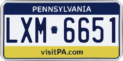 PA license plate LXM6651
